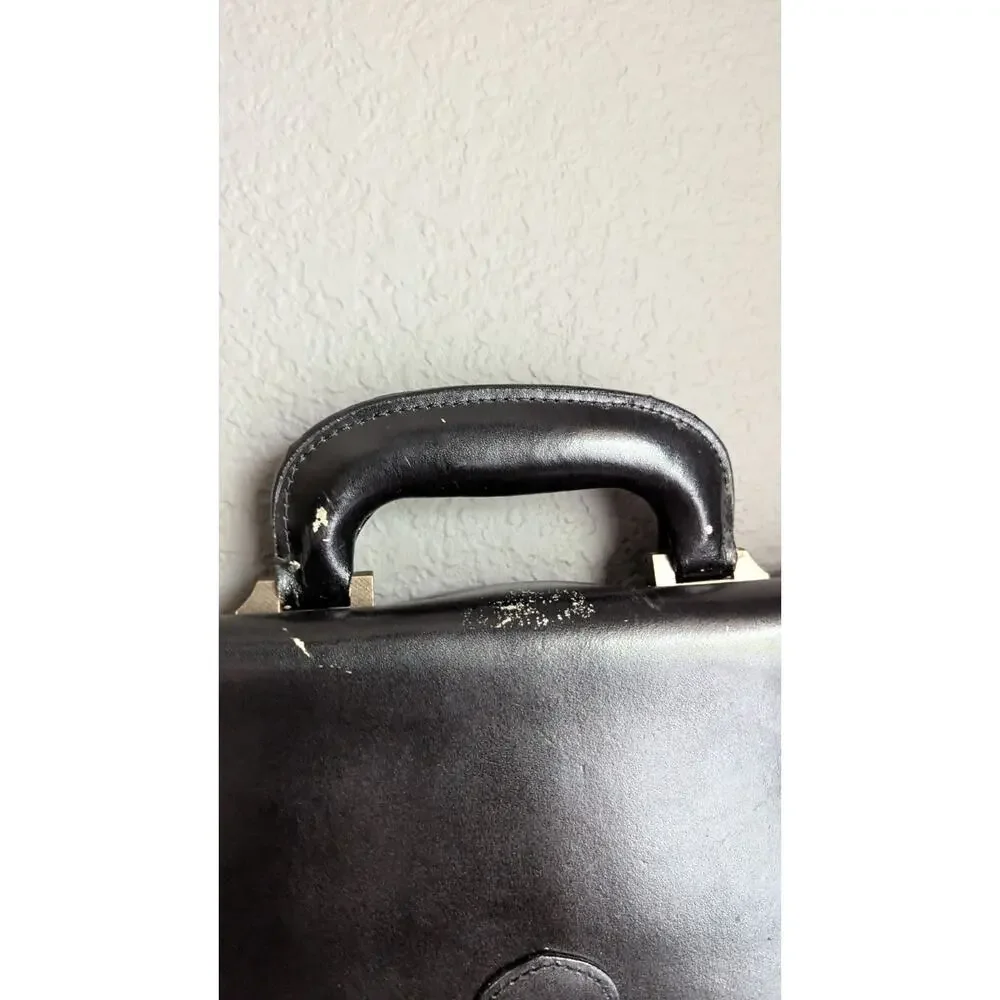 Amiet Swiss Leather Briefcase Portfolio Attache Bag Black Vtg Business